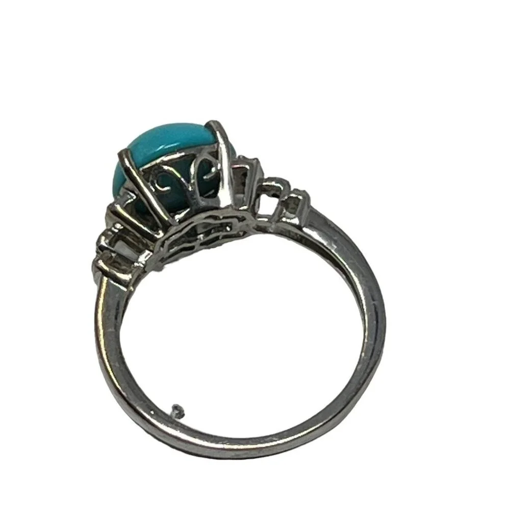 Womens Sterling Silver Ring‎ Faux Turquoise Clear Stone Accents 925
